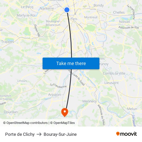 Porte de Clichy to Bouray-Sur-Juine map