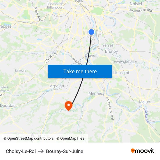 Choisy-Le-Roi to Bouray-Sur-Juine map
