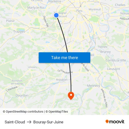 Saint-Cloud to Bouray-Sur-Juine map