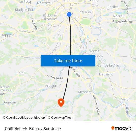 Châtelet to Bouray-Sur-Juine map
