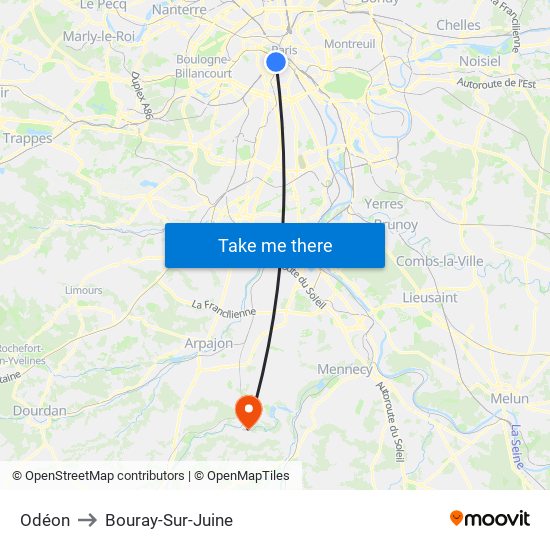 Odéon to Bouray-Sur-Juine map
