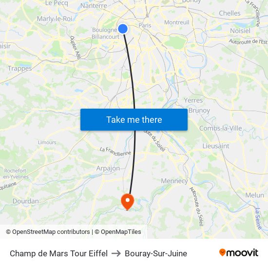 Champ de Mars Tour Eiffel to Bouray-Sur-Juine map
