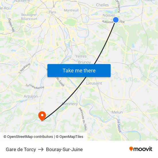 Gare de Torcy to Bouray-Sur-Juine map