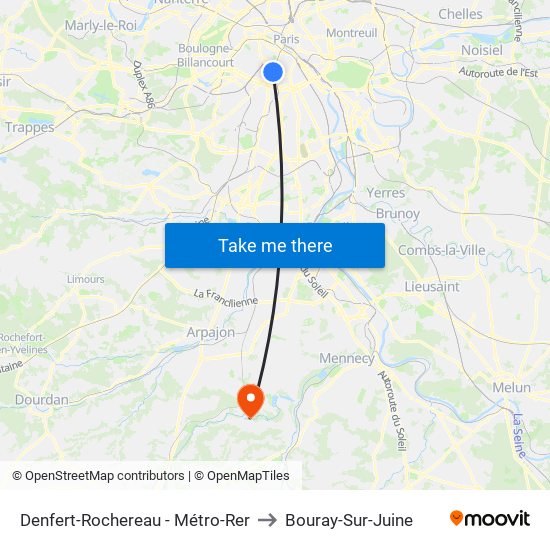 Denfert-Rochereau - Métro-Rer to Bouray-Sur-Juine map