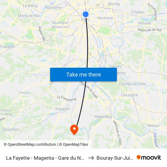 La Fayette - Magenta - Gare du Nord to Bouray-Sur-Juine map