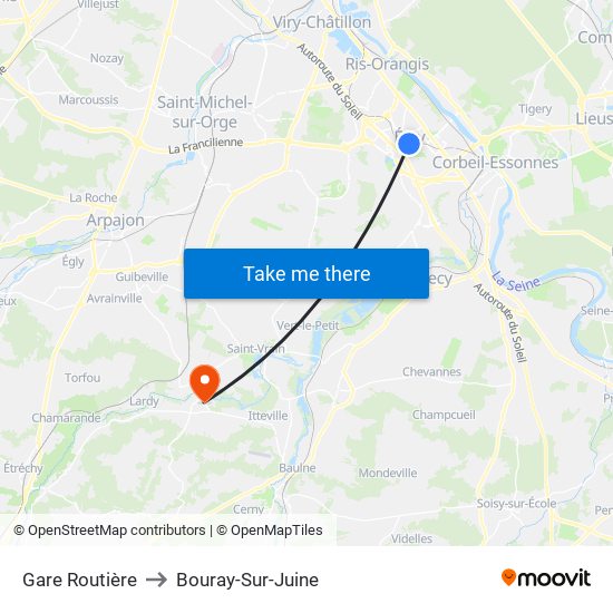 Gare Routière to Bouray-Sur-Juine map