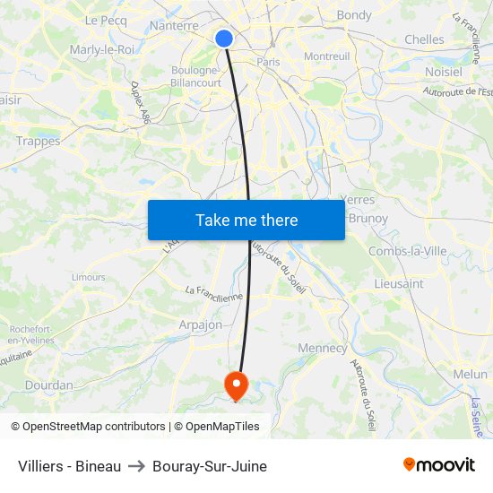 Villiers - Bineau to Bouray-Sur-Juine map