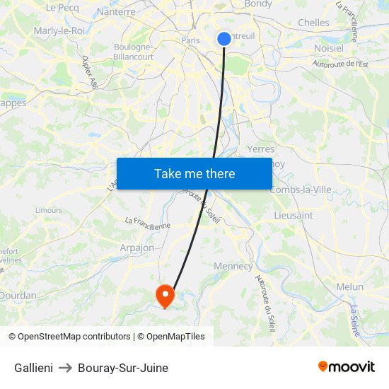 Gallieni to Bouray-Sur-Juine map
