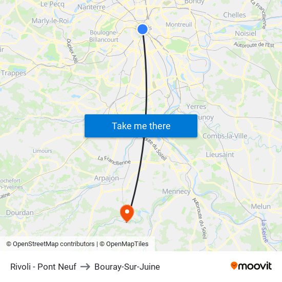 Rivoli - Pont Neuf to Bouray-Sur-Juine map