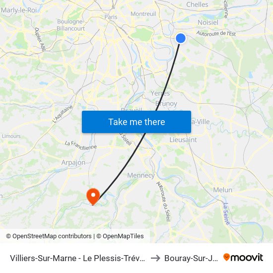Villiers-Sur-Marne - Le Plessis-Trévise RER to Bouray-Sur-Juine map