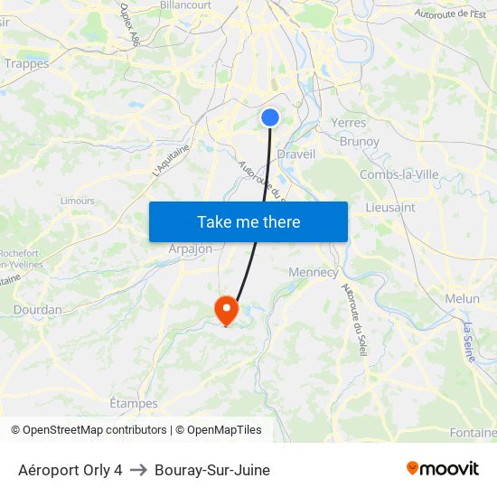 Aéroport Orly 4 to Bouray-Sur-Juine map