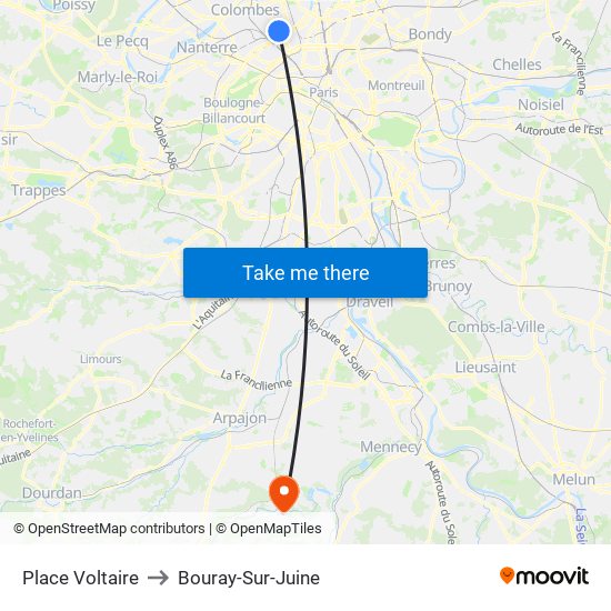 Place Voltaire to Bouray-Sur-Juine map