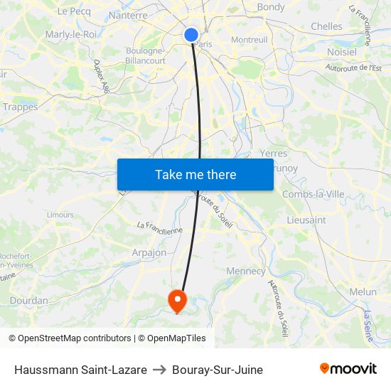 Haussmann Saint-Lazare to Bouray-Sur-Juine map