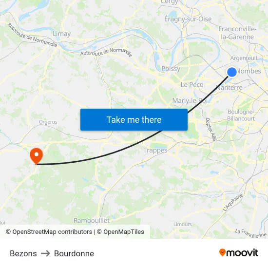 Bezons to Bourdonne map