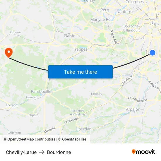 Chevilly-Larue to Bourdonne map