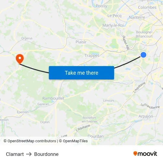 Clamart to Bourdonne map