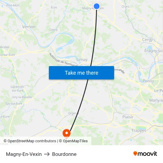 Magny-En-Vexin to Bourdonne map