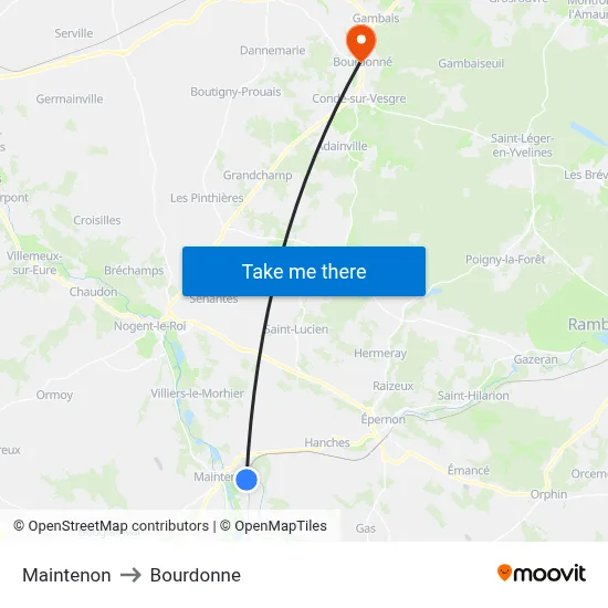 Maintenon to Bourdonne map