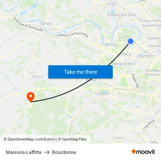 Maisons-Laffitte to Bourdonne map