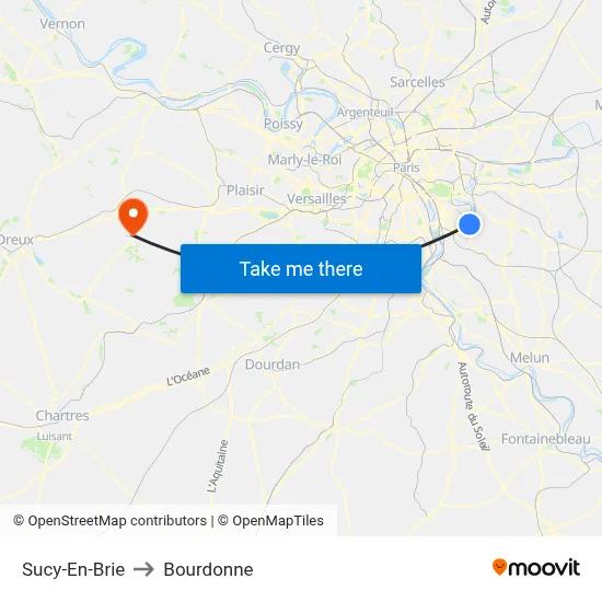 Sucy-En-Brie to Bourdonne map