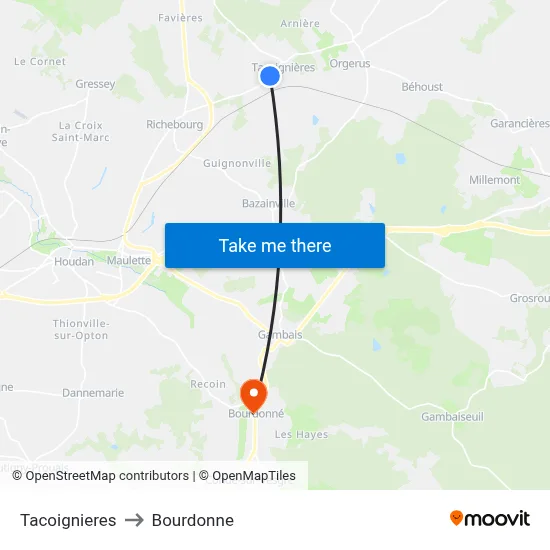 Tacoignieres to Bourdonne map