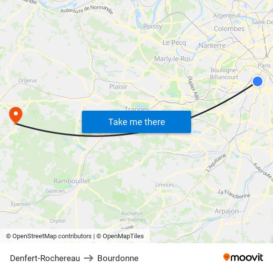Denfert-Rochereau to Bourdonne map