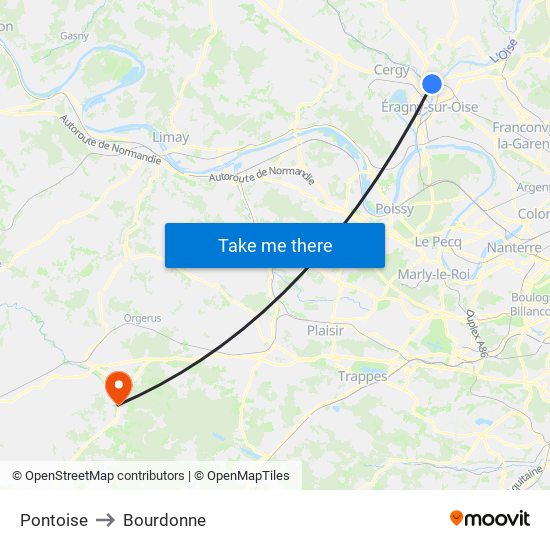 Pontoise to Bourdonne map