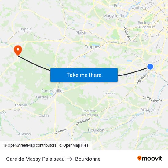 Gare de Massy-Palaiseau to Bourdonne map
