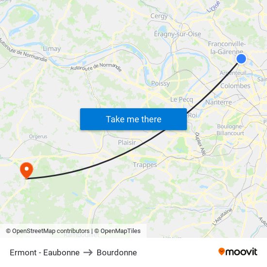Ermont - Eaubonne to Bourdonne map