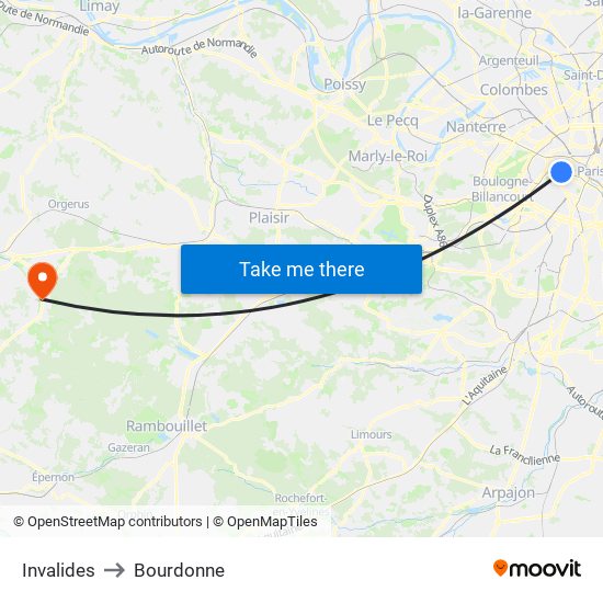 Invalides to Bourdonne map