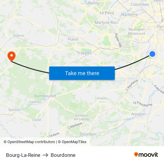 Bourg-La-Reine to Bourdonne map