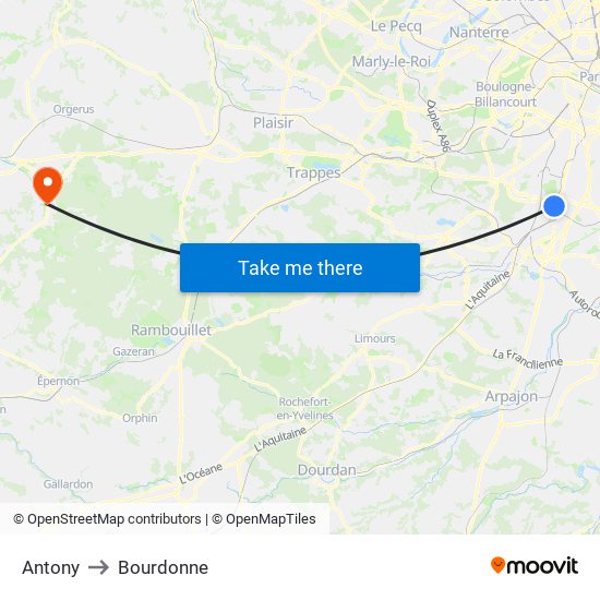 Antony to Bourdonne map