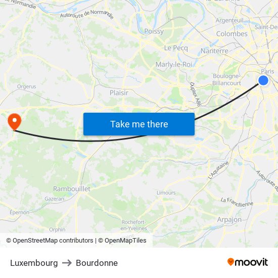 Luxembourg to Bourdonne map
