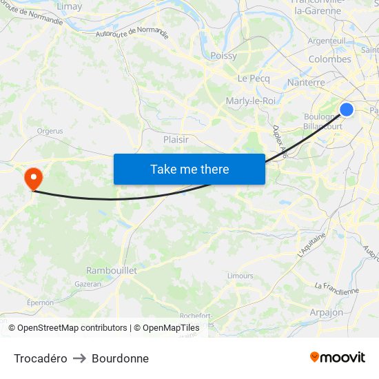 Trocadéro to Bourdonne map