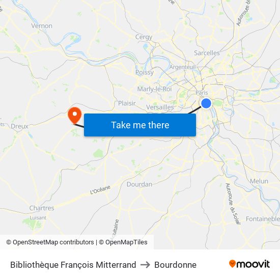 Bibliothèque François Mitterrand to Bourdonne map