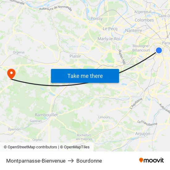 Montparnasse-Bienvenue to Bourdonne map