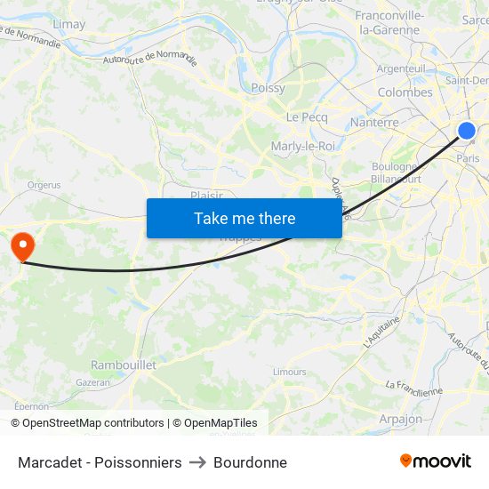Marcadet - Poissonniers to Bourdonne map