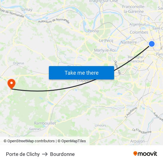 Porte de Clichy to Bourdonne map