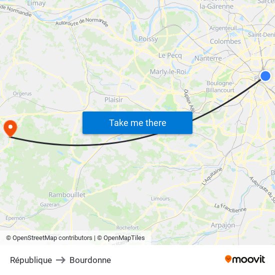 République to Bourdonne map
