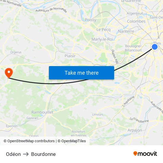 Odéon to Bourdonne map