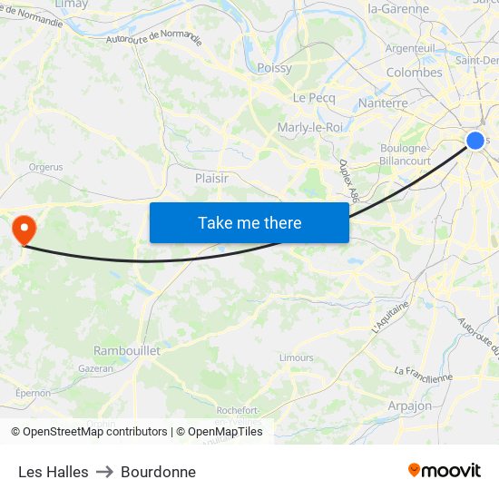 Les Halles to Bourdonne map