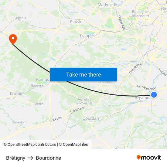Brétigny to Bourdonne map