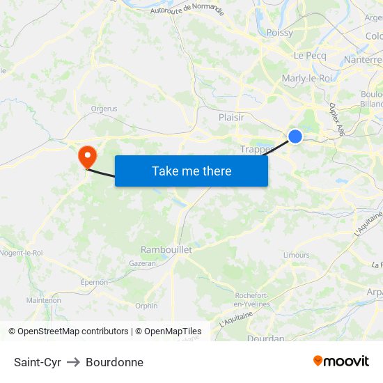 Saint-Cyr to Bourdonne map