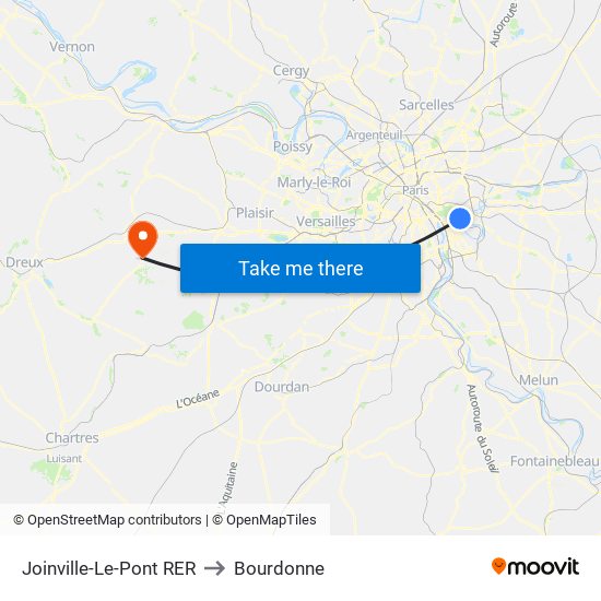 Joinville-Le-Pont RER to Bourdonne map