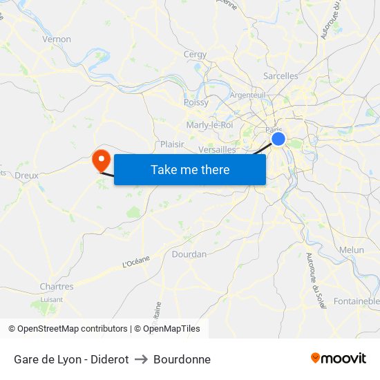 Gare de Lyon - Diderot to Bourdonne map