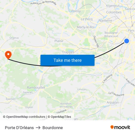 Porte D'Orléans to Bourdonne map