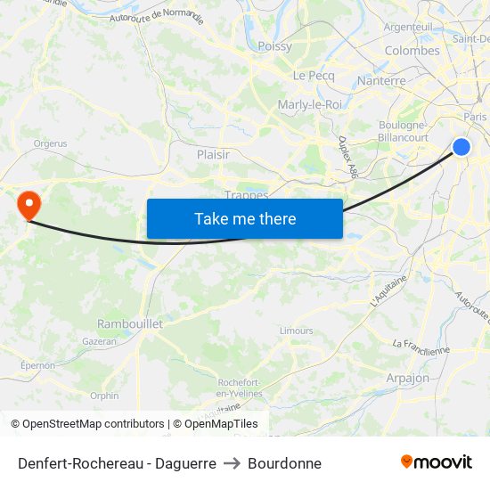 Denfert-Rochereau - Daguerre to Bourdonne map