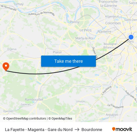 La Fayette - Magenta - Gare du Nord to Bourdonne map