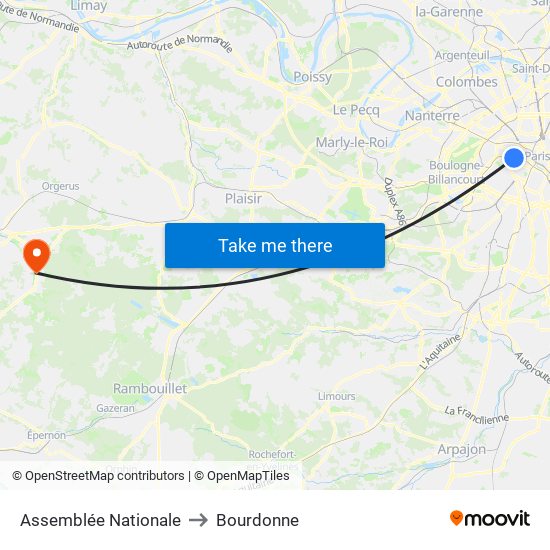 Assemblée Nationale to Bourdonne map