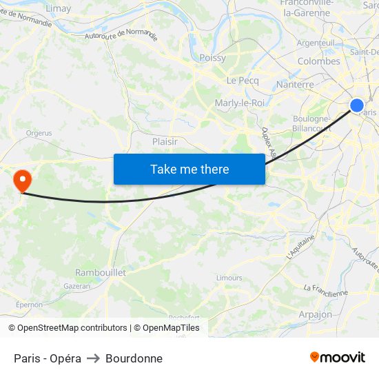 Paris - Opéra to Bourdonne map